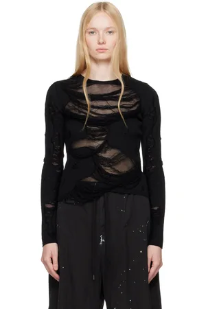 Maison Margiela Pull noir en tricot jauge 14 à col ras du cou et à effet usé