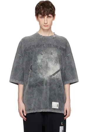 Maison Mihara Yasuhiro T-shirt noir à effet décoloré et à imprimé de bonhomme sourire