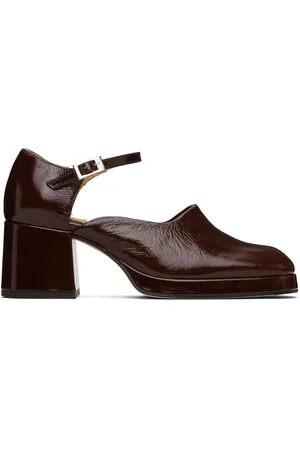 Miista Chaussures à talon Yara brunes en cuir froissé