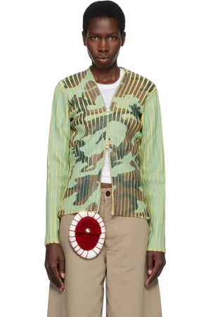 Stanley Blouson vert et jaune en tricot vanisé