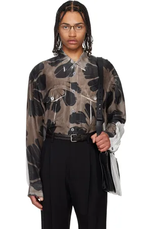 DRIES VAN NOTEN Chemise brun et blanc à motif fleuri imprimé