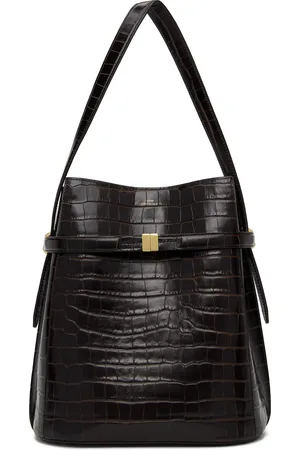 Totême Sac seau brun gaufré façon croco à sangle de style ceinture