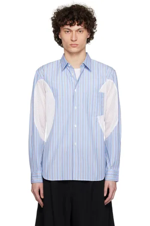 Comme des Garçons Chemise bleue en popeline fine de coton et en filet de polyester à rayures