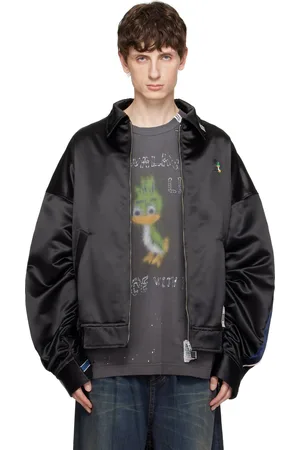 Maison Mihara Yasuhiro Blouson aviateur noir en satin à assemblage inversible