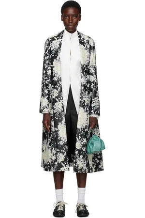 Comme des Garçons Manteau noir et blanc en cuir synthétique à motif imprimé