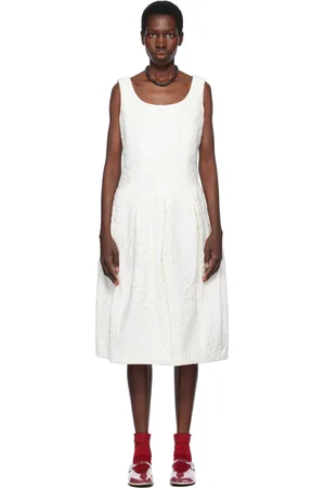 Comme des Garçons Robe midi blanche à motif fleuri en jacquard et à ourlet bouffant