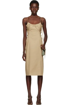 DRIES VAN NOTEN Robe midi beige à fronces
