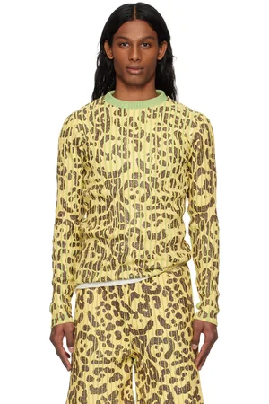 Stanley Pull jaune et vert en tricot vanisé à motif léopard et à col ras du cou