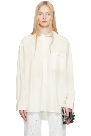Maison Margiela Chemise à manches longues blanc cassé en popeline légère de coton