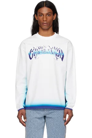 Casablanca T-shirt à manches longues blanc et bleu à motif dégradé