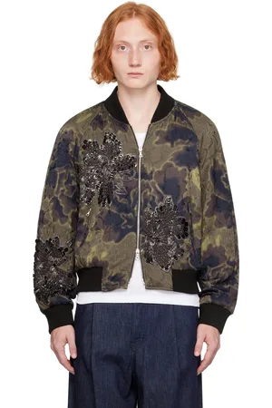 DRIES VAN NOTEN Blouson aviateur brun à images à paillettes