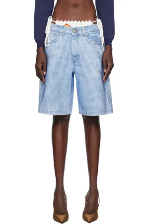 Casablanca Short bleu en denim à appliqués en verre taillé