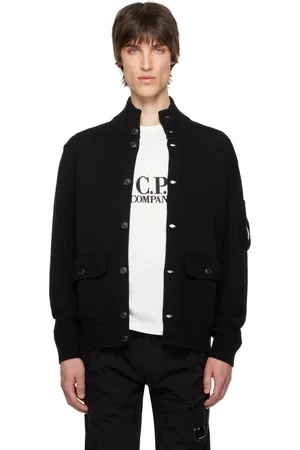 C.P. Company Cardigan noir en tricot de coton à boutons et à lentille