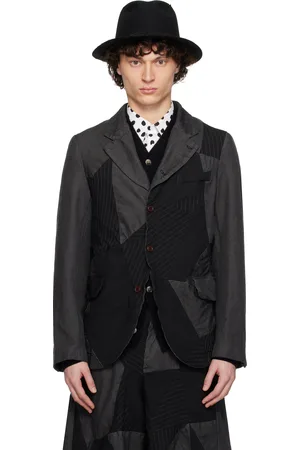Comme des Garçons Veston noir en gabardine à patchwork