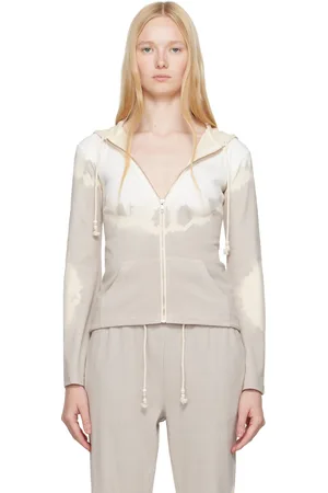 Maison Margiela Pull à capuche gris et blanc cassé en jersey interlock de coton