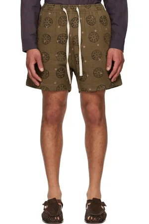 Kartik Research Short brun à motif imprimé à la planche et à broderies Kantha exclusif à SSENSE