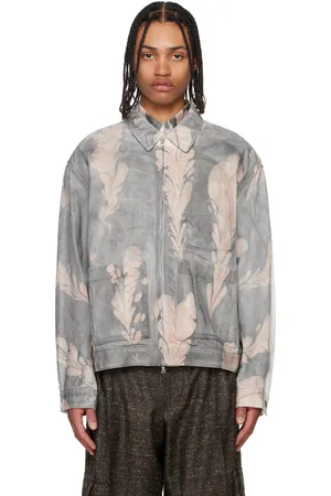 DRIES VAN NOTEN Blouson gris et blanc à motif graphique imprimé