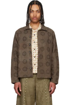 Kartik Research Blouson brun à motif imprimé à la planche et à broderies Kantha