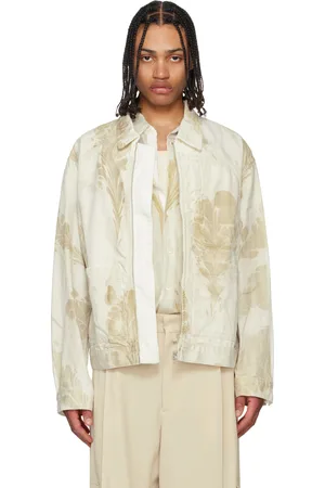 DRIES VAN NOTEN Blouson beige et blanc cassé à motif graphique imprimé