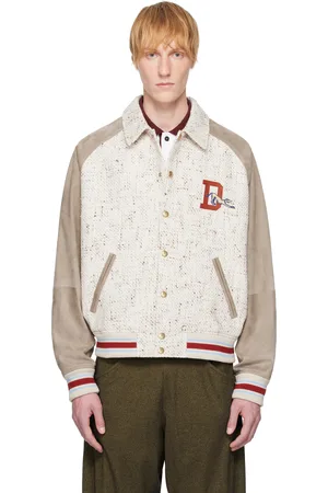 Drôle de Monsieur Blouson aviateur beige en tweed et en suède