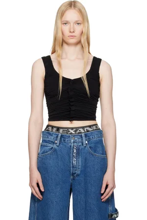 Alexander Wang Débardeur noir en jersey semi-transparent à effet ruché