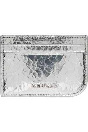 Alexander McQueen Porte-carte Sling argenté à ferrures à logo