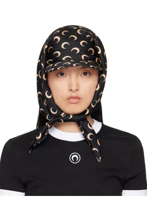 Marine Serre Casquette de style voile noir et beige en sergé suprarecyclé de soie exclusive à SSENSE