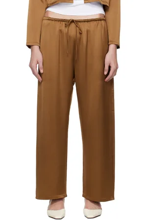 Leset Pantalon de détente brun en satin Barb à cordon coulissant