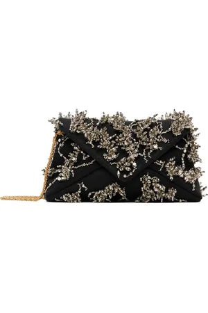 DRIES VAN NOTEN Sac enveloppe noir à ornements perlés