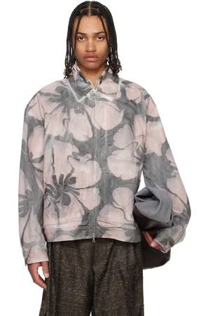 DRIES VAN NOTEN Blouson gris et blanc à motif graphique imprimé