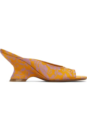 DRIES VAN NOTEN Mules orange à motif en jacquard et à bout ouvert