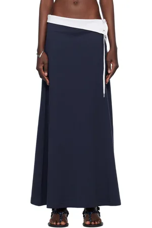 Julie Kegels Jupe longue bleu marine à taille repliée