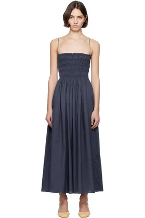 MATTEAU Robe longue bleu marine à corsage bouillonné