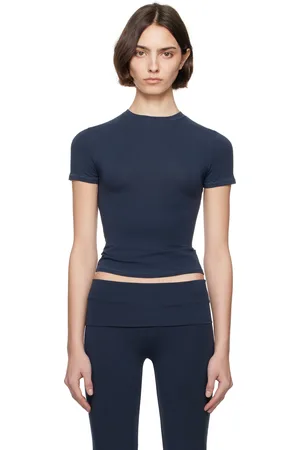 SKIMS T-shirt bleu marine en jersey de coton
