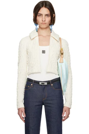 Tory Burch Blouson écourté blanc en laine et soie