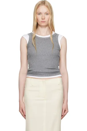 AYA MUSE Débardeur gris en jersey côtelé à encolure arrondie