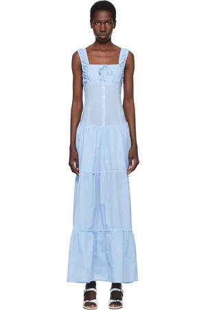 Frankies Bikinis Robe longue Christabelle bleue à pois