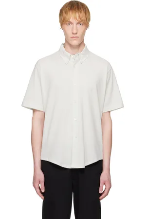 Lady White Co. Chemise à manches courtes blanc cassé en piqué à boutons