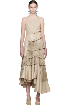 Tory Burch Robe midi lustrée beige en jersey à volants