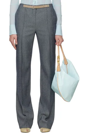 Tory Burch Pantalon gris en laine à taille haute