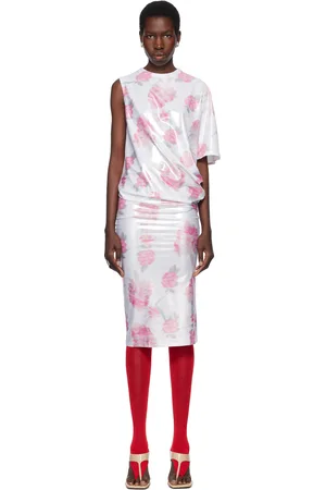 Julie Kegels Robe midi blanche en polyester lamé