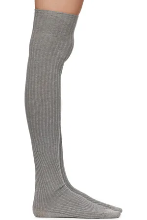 Baserange Ensemble de deux paires de chaussettes cuissardes noires et grises
