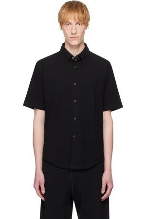 Lady White Co. Chemise à manches courtes noire en piqué à boutons