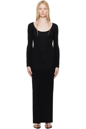 AYA MUSE Robe longue noire à encolure arrondie