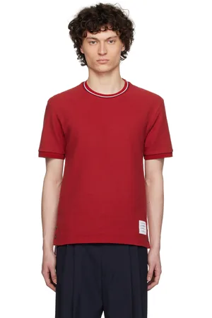 Thom Browne T-shirt à manches courtes bourgogne à revers en tricot côtelé