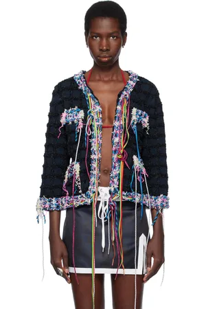 Julie Kegels Blouson bleu marine en tricot à ornements tissés