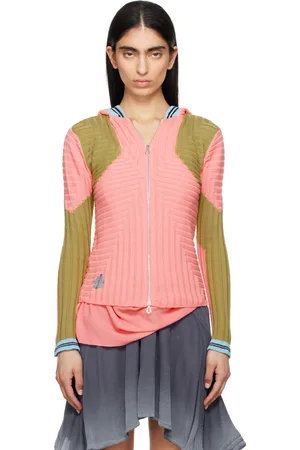 Kiko Kostadinov Pull à capuche ajusté Quimby rose et vert en tricot