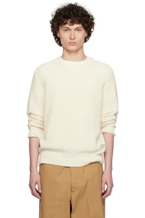 Merz b. Schwanen Pull CC02 blanc cassé en tricot côtelé
