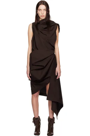 Issey Miyake Robe longue bourgogne en papier japonais et laine - Enclothe