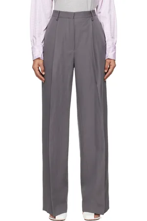 DRIES VAN NOTEN Pantalon taupe en laine et papier